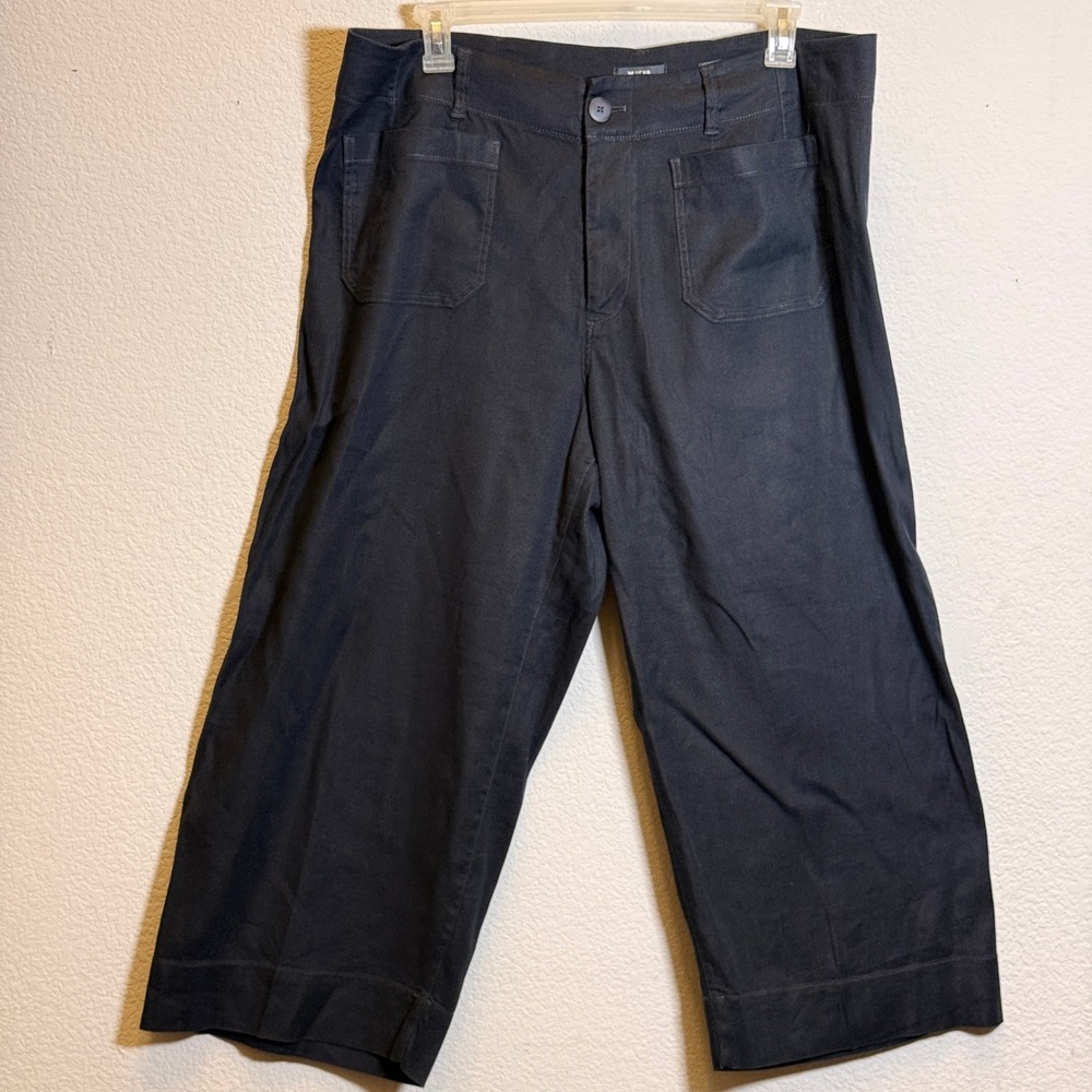 Maeve Anthropologie Colette Linen Blend Pants Womens 18W Black Wide Leg Cropped